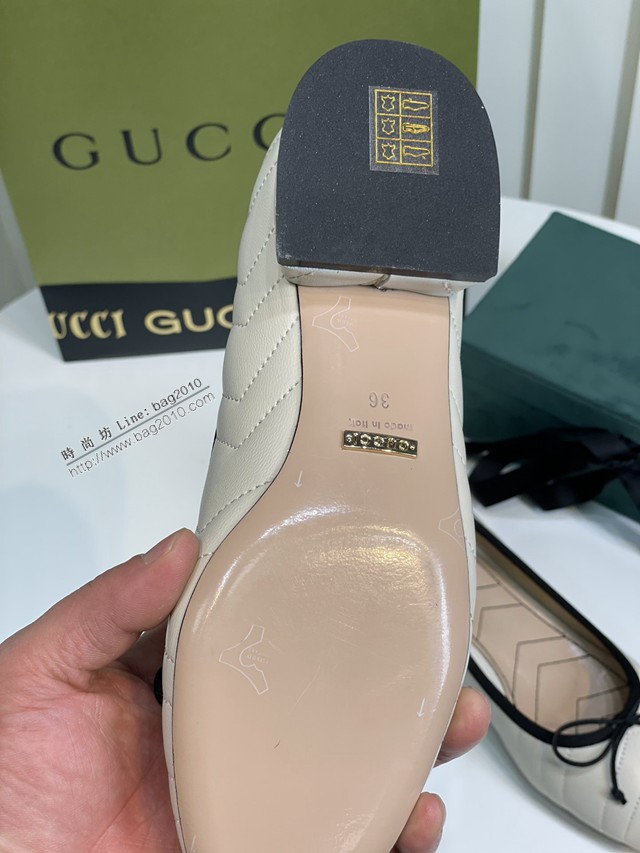 gucci羊皮單鞋皮鞋女鞋 古馳22新款菱格芭蕾舞鞋 dx3293